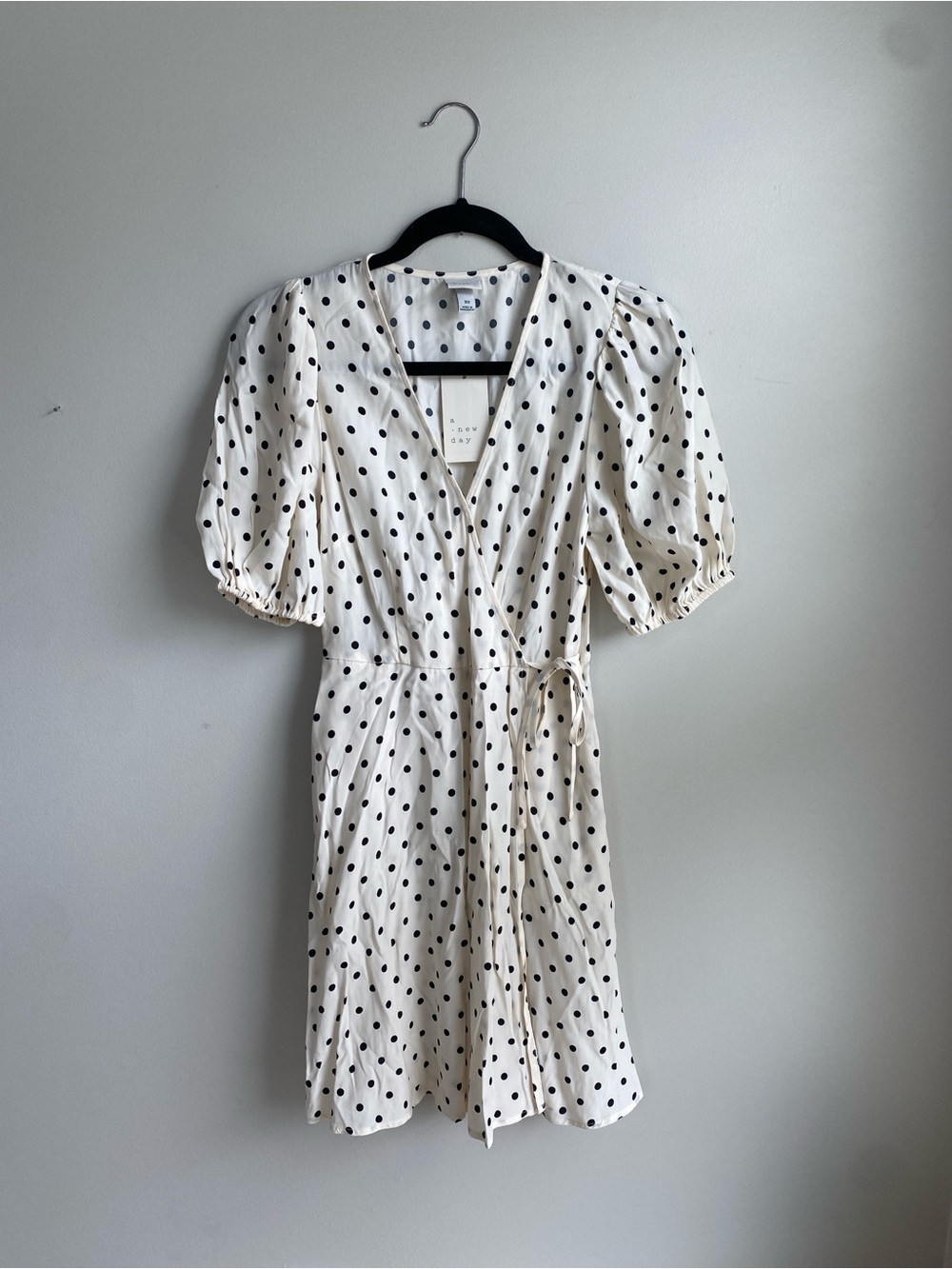 a new day Classic Wrap Mini Dress Ivory with Black Polka Dots